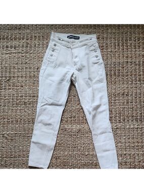 Express High Rise White Sailor Buttoned Summer Straight Leg Jeans